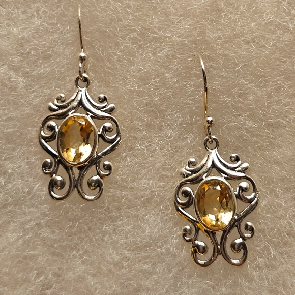 EARRINGS Silver .925 Smokey Quartz Citrine GENUINE - Picture 1 of 2